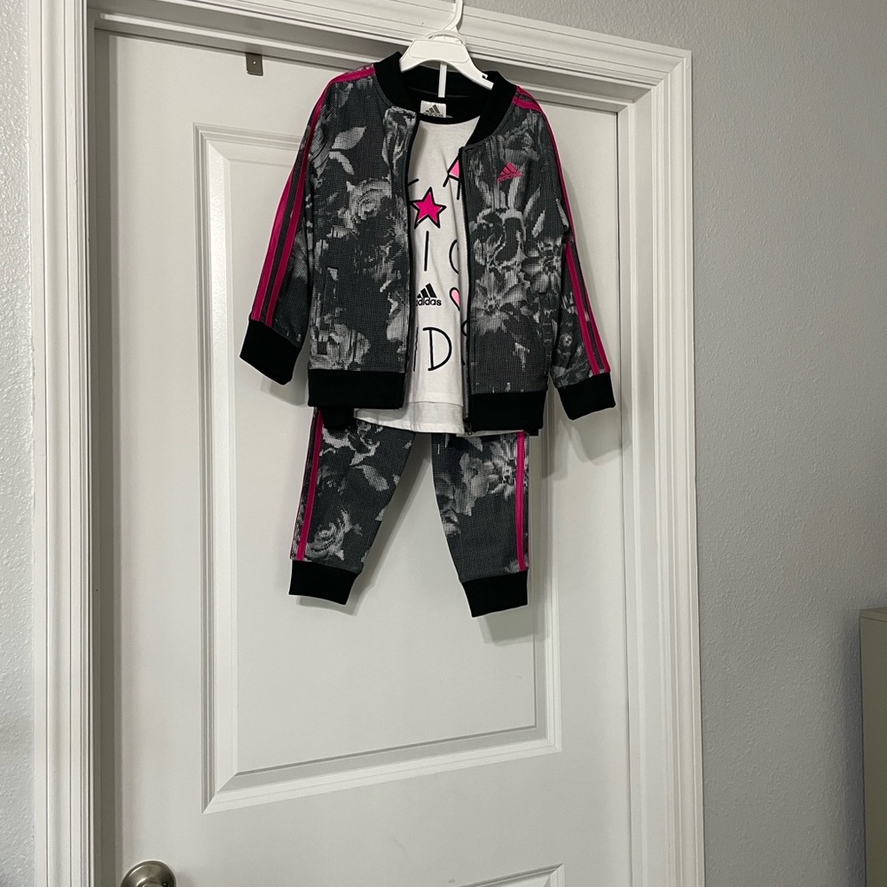 Adidas Kids Floral Track Set - Black and Pink